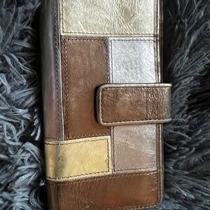 Fossil Patchwork Leather Phone Case - Brown, Gold, Silver